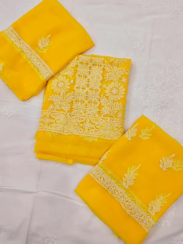 Sunshine_Yellow_Hand_Crafted_Soft_Chiffon_Unstitched_Chikan_Suit_Set_Panel_Pattern