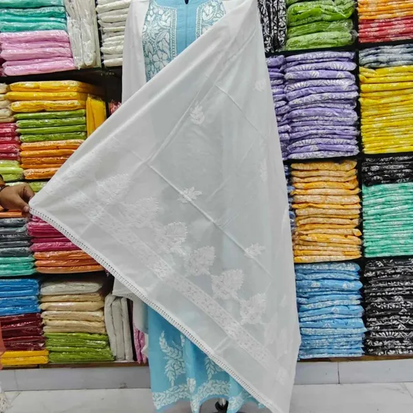 White_Hand_Embroidered_Lucknowi_Chikankari_Pure_Soft_Cotton_Dupatta