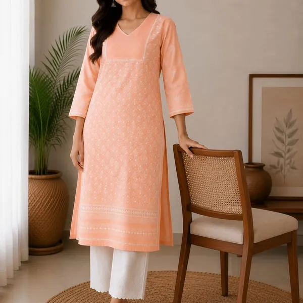 Peach_Kurti_Cotton_Full_Jaal_Work