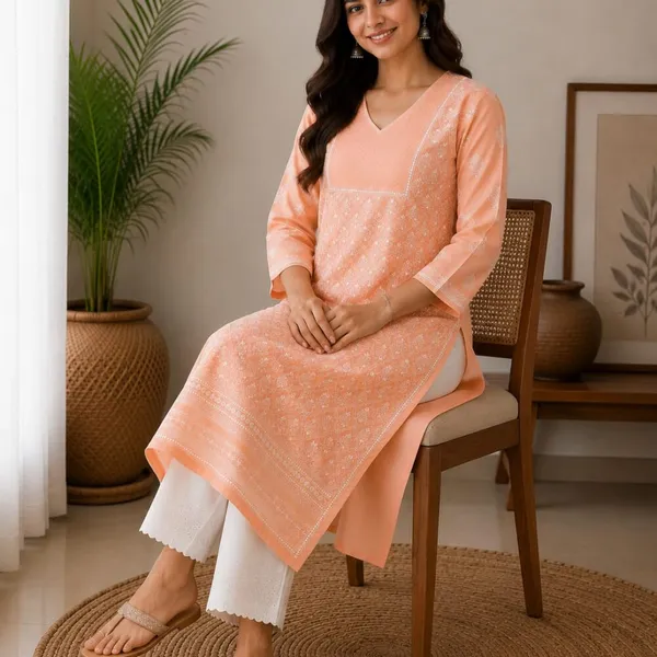 Peach_Kurti_Cotton_Full_Jaal_Work