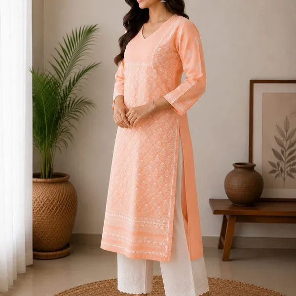Peach_Kurti_Cotton_Full_Jaal_Work
