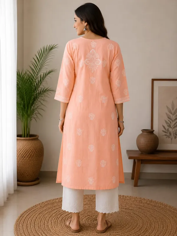 Peach_Kurti_Cotton_Full_Jaal_Work