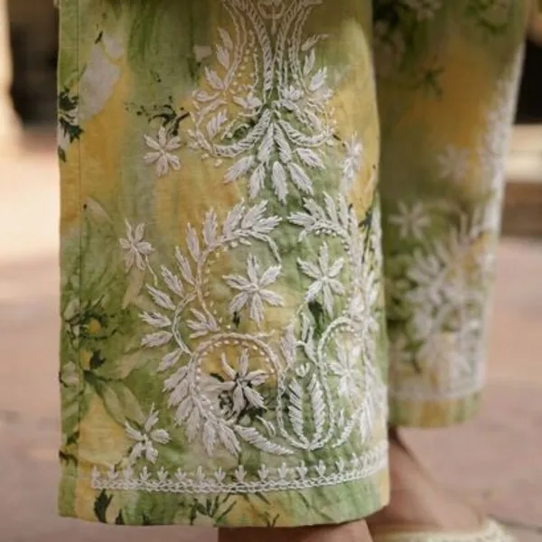 Pistachio_Green_Hand_Embroidered_Lucknowi_Chikankari_Floral_Cotton_Kurti_Palazzo_Set