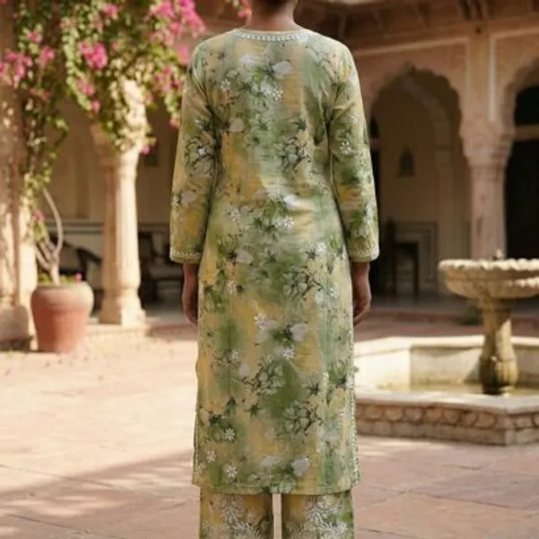 Pistachio_Green_Hand_Embroidered_Lucknowi_Chikankari_Floral_Cotton_Kurti_Palazzo_Set
