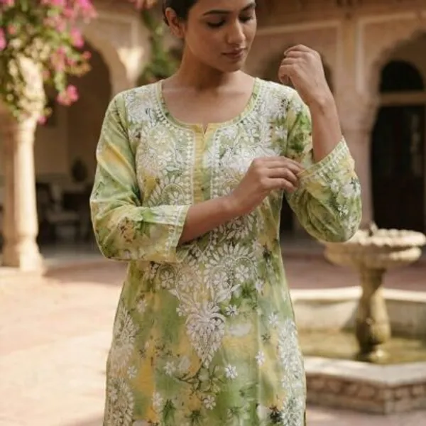 Pistachio_Green_Hand_Embroidered_Lucknowi_Chikankari_Floral_Cotton_Kurti_Palazzo_Set