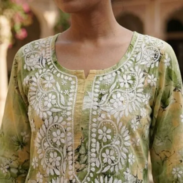 Pistachio_Green_Hand_Embroidered_Lucknowi_Chikankari_Floral_Cotton_Kurti_Palazzo_Set