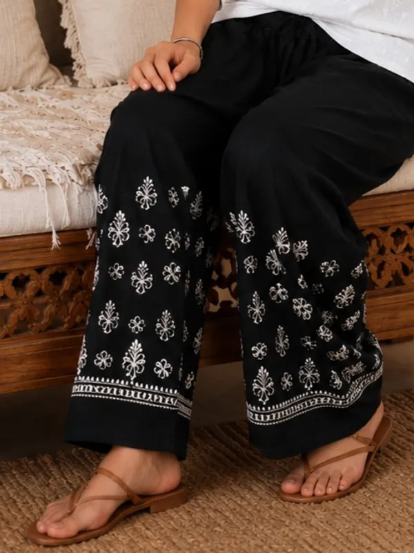 Black_Hand_Embroidered_Pure_Cotton_Chikankari_Black_Palazzo_With_White_Bakhiya_Fanda_Work