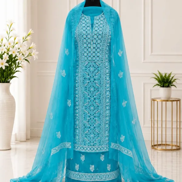 Turquoise_Blue_Suit_Piece_Chiffon_Jaal_With_Dupatta