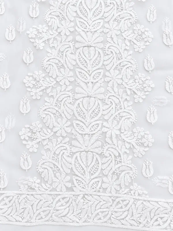 White_Hand_Embroidered_Soft_Chiffon_Unstitched_Garth_Chikankari_Suit_Set_With_Dupatta