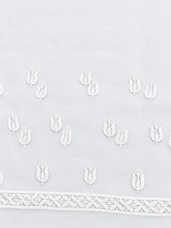 White_Hand_Embroidered_Soft_Chiffon_Unstitched_Garth_Chikankari_Suit_Set_With_Dupatta