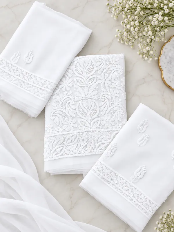 White_Hand_Embroidered_Soft_Chiffon_Unstitched_Garth_Chikankari_Suit_Set_With_Dupatta