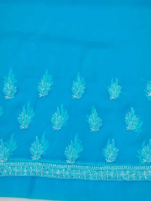 Turquoise_Blue_Hand_Crafted_Soft_Chiffon_Unstitched_Chikan_Suit_Set_Panel_Pattern