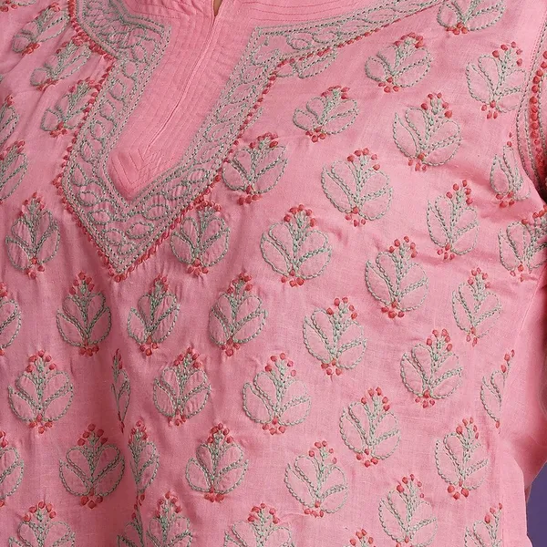 Candy_Pink_Hand_Embroidered_Chikan_Cotton_Top_With_Contrast_Thread_Work