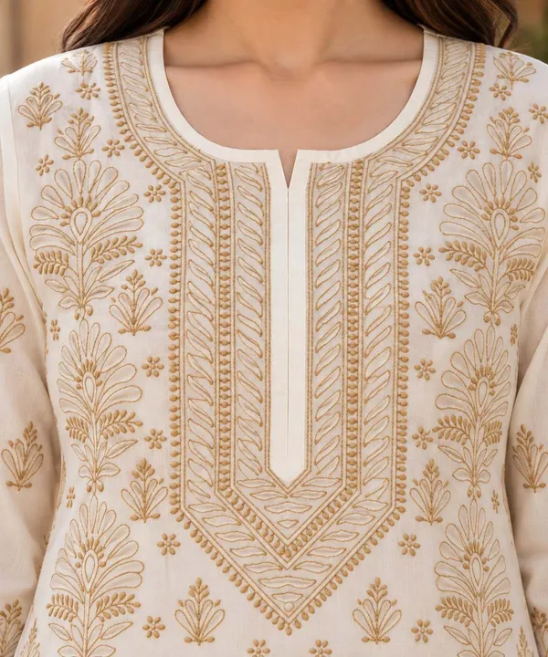 Cream_Hand_Embroidered_Chikan_Cotton_Kurti