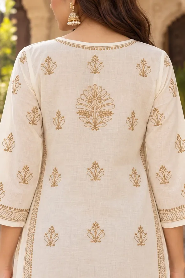 Cream_Hand_Embroidered_Chikan_Cotton_Kurti