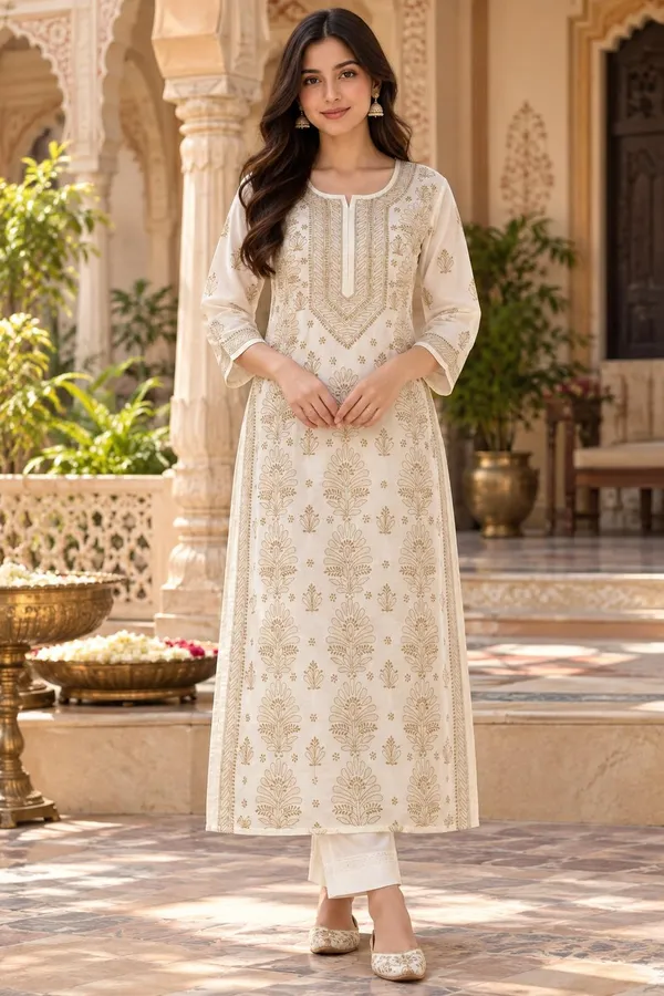 Cream_Hand_Embroidered_Chikan_Cotton_Kurti