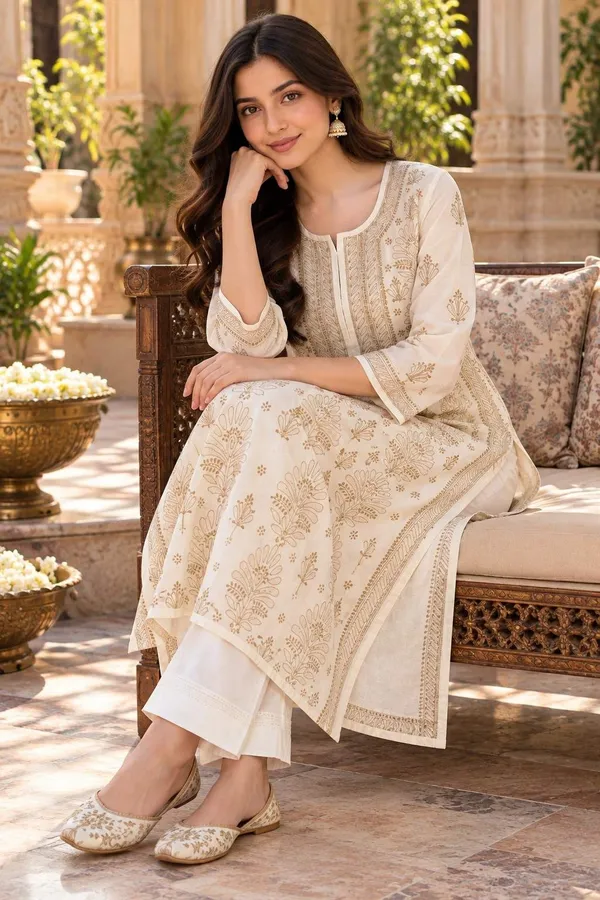 Cream_Hand_Embroidered_Chikan_Cotton_Kurti