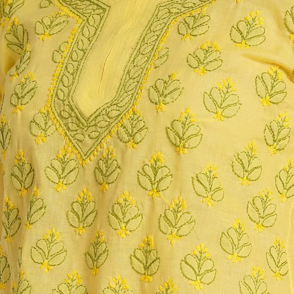 Lemon_Yellow_Hand_Embroidered_Chikan_Cotton_Top_With_Contrast_Thread_Work