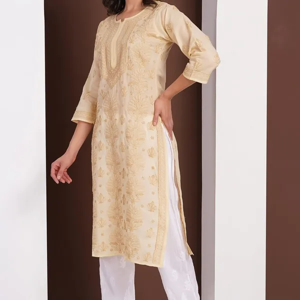 Beige_Hand_Embroidered_Chikan_Cotton_Kurti