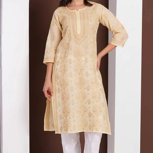 Beige_Hand_Embroidered_Chikan_Cotton_Kurti