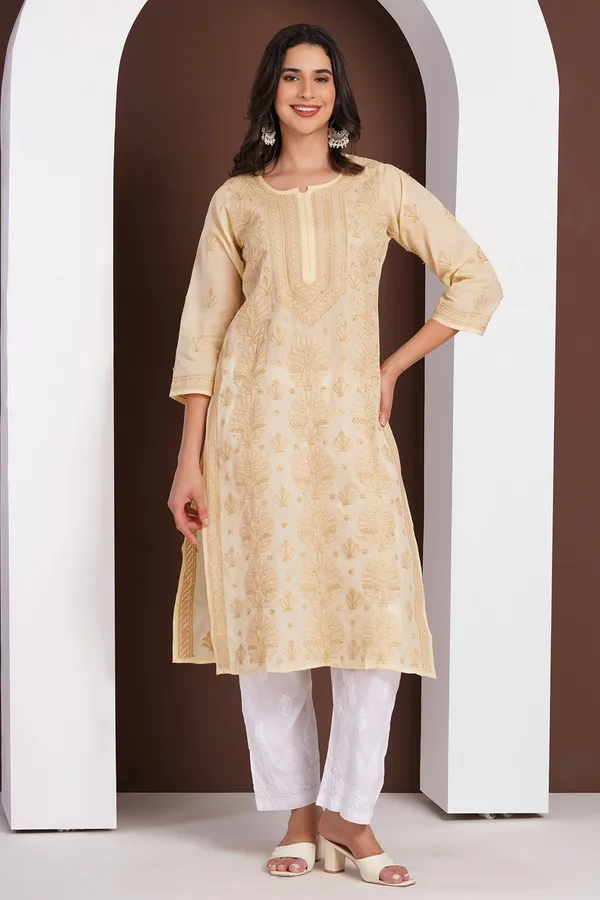 Beige_Hand_Embroidered_Chikan_Cotton_Kurti