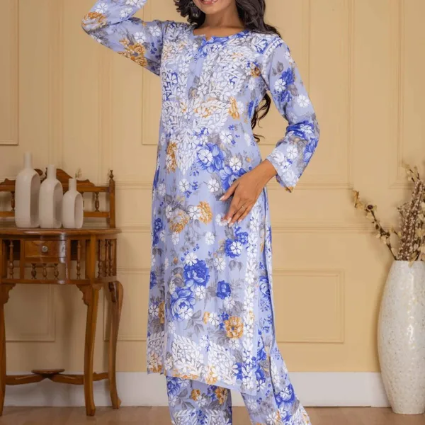 Light_Purple_Blue_Floral_Mul_Cotton_Kurti_Set