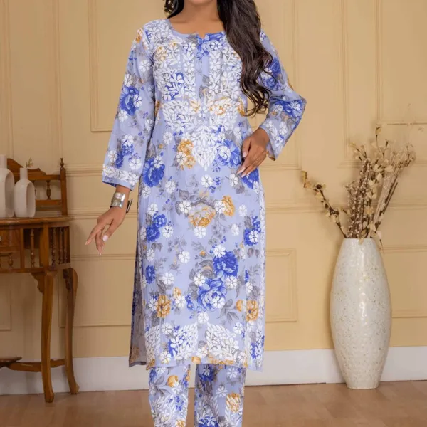 Light_Purple_Blue_Floral_Mul_Cotton_Kurti_Set