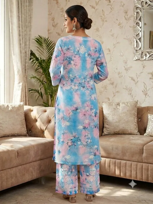 Pastel_Sky_Blue_With_Blush_Pink_Hand_Embroidered_Lucknowi_Chikankari_Floral_Cotton_Kurti_Palazzo_Set