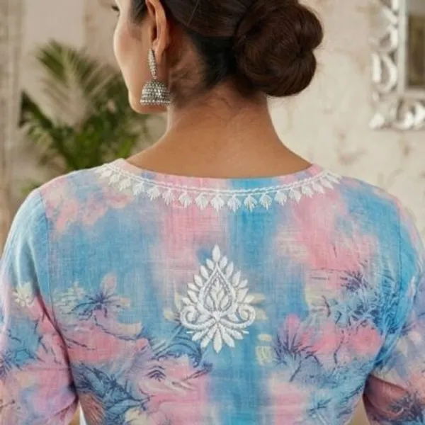 Pastel_Sky_Blue_With_Blush_Pink_Hand_Embroidered_Lucknowi_Chikankari_Floral_Cotton_Kurti_Palazzo_Set