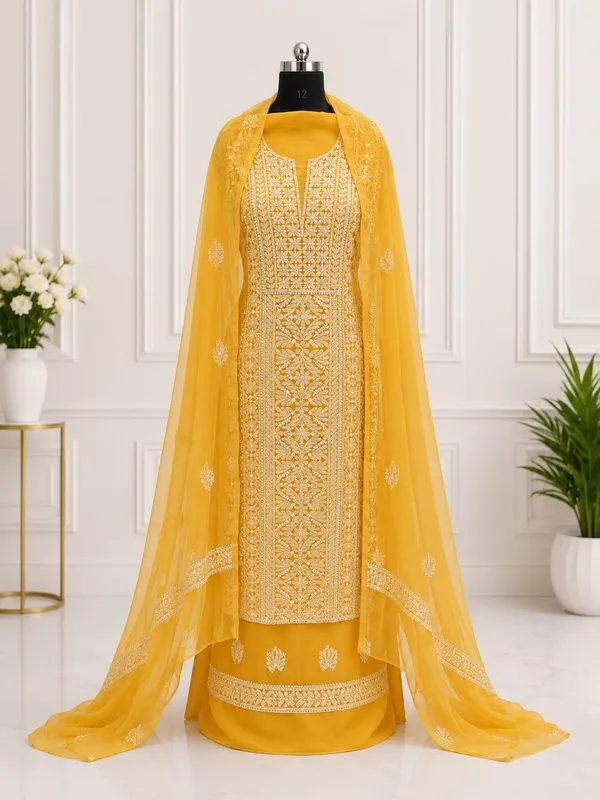 Mustard_Yellow_Suit_Piece_Chiffon_Jaal_With_Dupatta