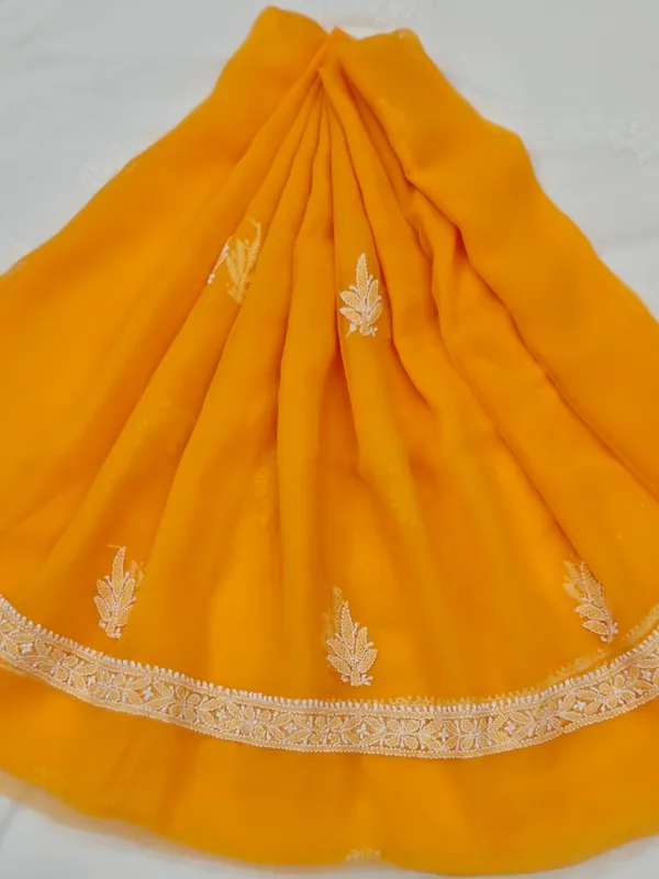 Golden_Yellow_Hand_Crafted_Soft_Chiffon_Unstitched_Chikan_Suit_Set_Panel_Pattern