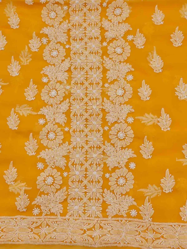 Golden_Yellow_Hand_Crafted_Soft_Chiffon_Unstitched_Chikan_Suit_Set_Panel_Pattern