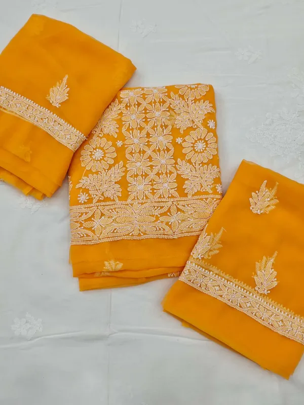 Golden_Yellow_Hand_Crafted_Soft_Chiffon_Unstitched_Chikan_Suit_Set_Panel_Pattern