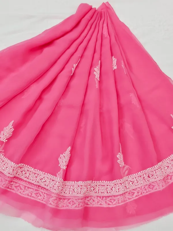 Hot_Pink_Hand_Crafted_Soft_Chiffon_Unstitched_Chikan_Suit_Set_Panel_Pattern