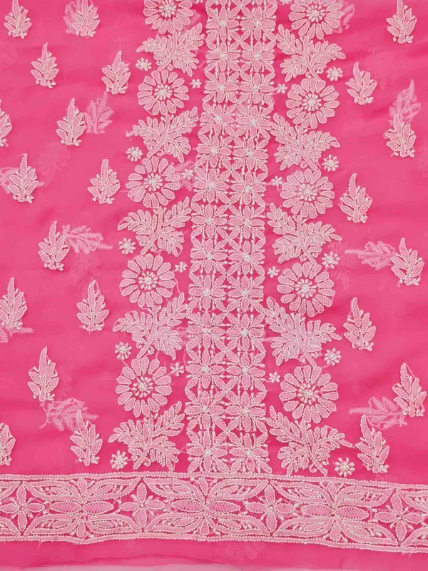 Hot_Pink_Hand_Crafted_Soft_Chiffon_Unstitched_Chikan_Suit_Set_Panel_Pattern