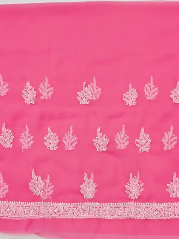 Hot_Pink_Hand_Crafted_Soft_Chiffon_Unstitched_Chikan_Suit_Set_Panel_Pattern