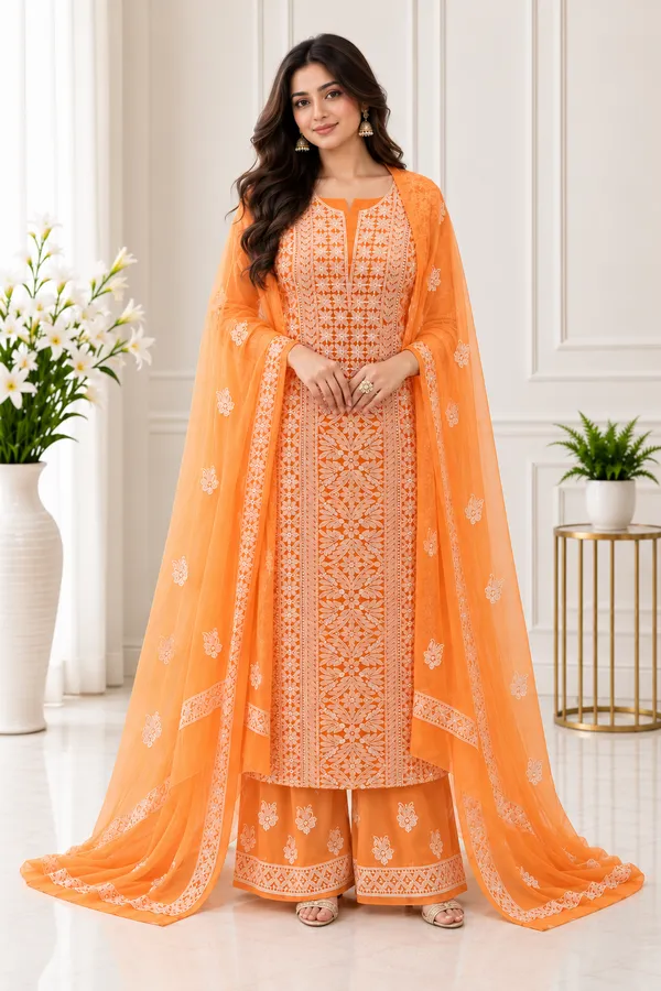 Tangerine_Orange_Suit_Piece_Chiffon_Jaal_With_Dupatta