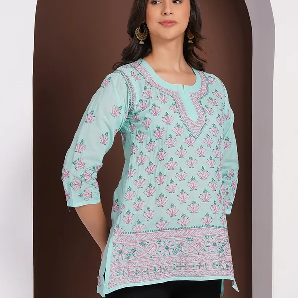 Mint_Green_Hand_Embroidered_Chikan_Cotton_Top_With_Contrast_Thread_Work