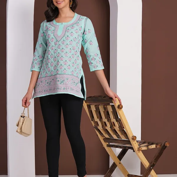 Mint_Green_Hand_Embroidered_Chikan_Cotton_Top_With_Contrast_Thread_Work
