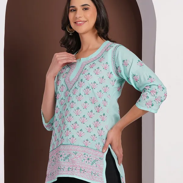 Mint_Green_Hand_Embroidered_Chikan_Cotton_Top_With_Contrast_Thread_Work
