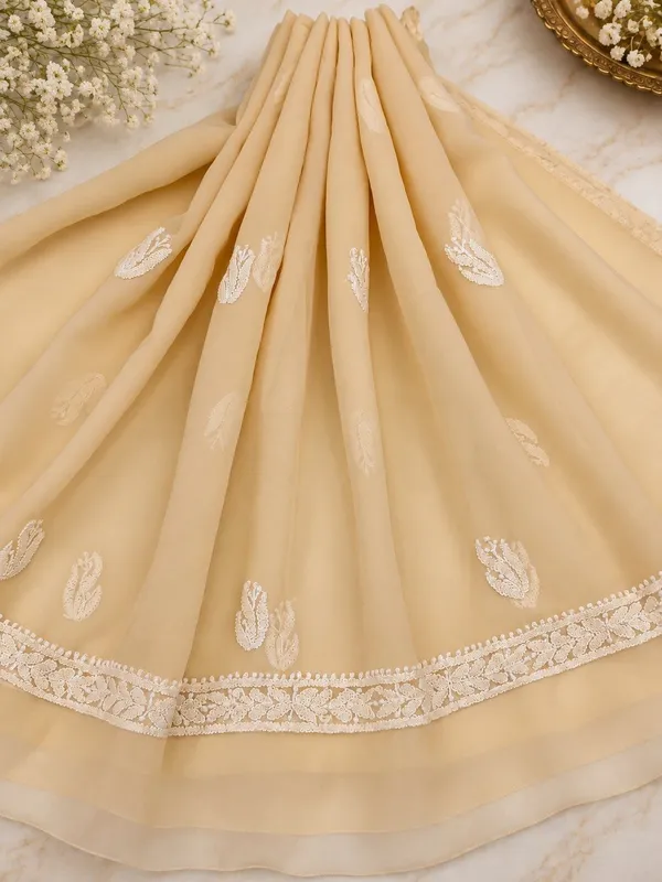 Soft_Beige_Hand_Crafted_Soft_Chiffon_Unstitched_Chikan_Suit_Set_In_Panel_Pattern