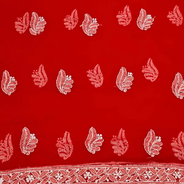 Cherry_Red_Hand_Embroidered_Soft_Chiffon_Unstitched_Leaf_Chikankari_Suit_Set_With_Dupatta