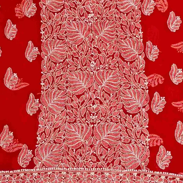 Cherry_Red_Hand_Embroidered_Soft_Chiffon_Unstitched_Leaf_Chikankari_Suit_Set_With_Dupatta