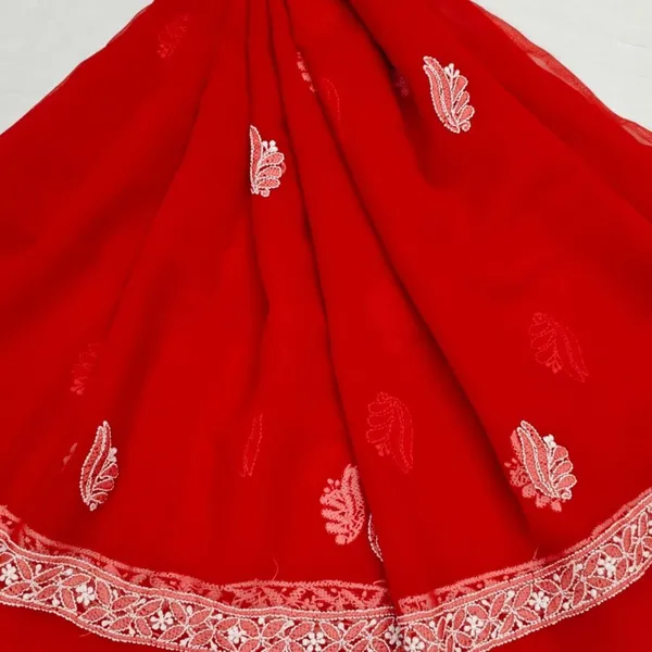 Cherry_Red_Hand_Embroidered_Soft_Chiffon_Unstitched_Leaf_Chikankari_Suit_Set_With_Dupatta