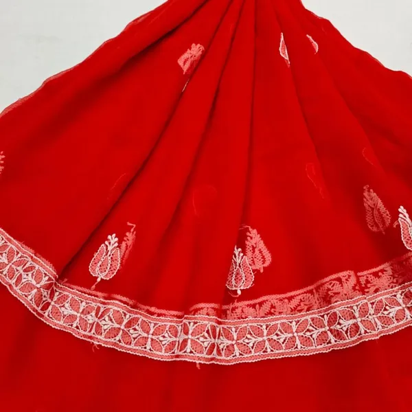 Cherry_Red_Hand_Embroidered_Soft_Chiffon_Unstitched_Garth_Chikankari_Suit_Set_With_Dupatta