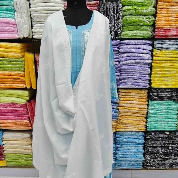 White_Hand_Embroidered_Lucknowi_Chikankari_Pure_Soft_Cotton_Dupatta
