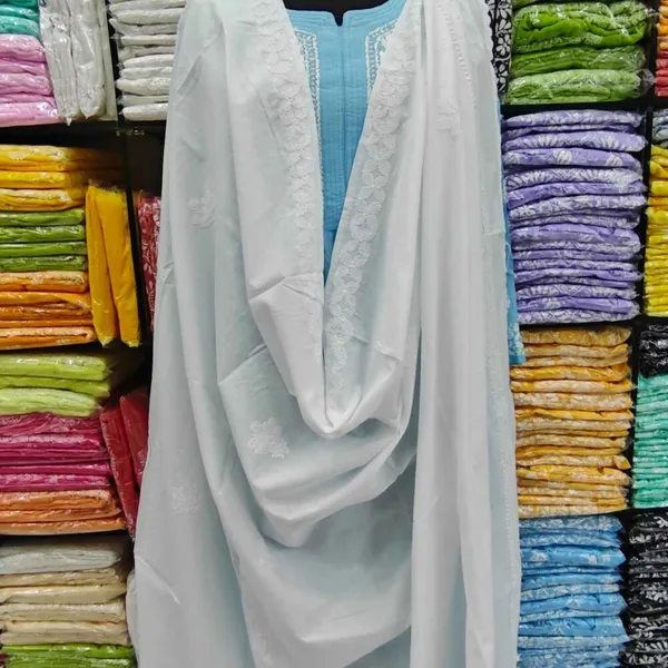White_Hand_Embroidered_Lucknowi_Chikankari_Pure_Soft_Cotton_Dupatta