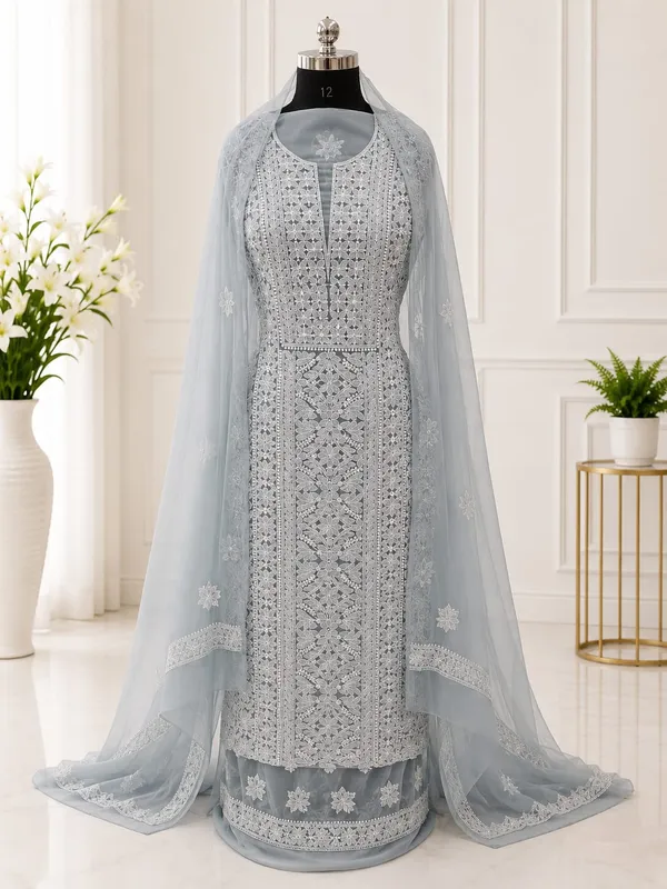 Ice_Blue_Suit_Piece_Chiffon_Jaal_With_Dupatta