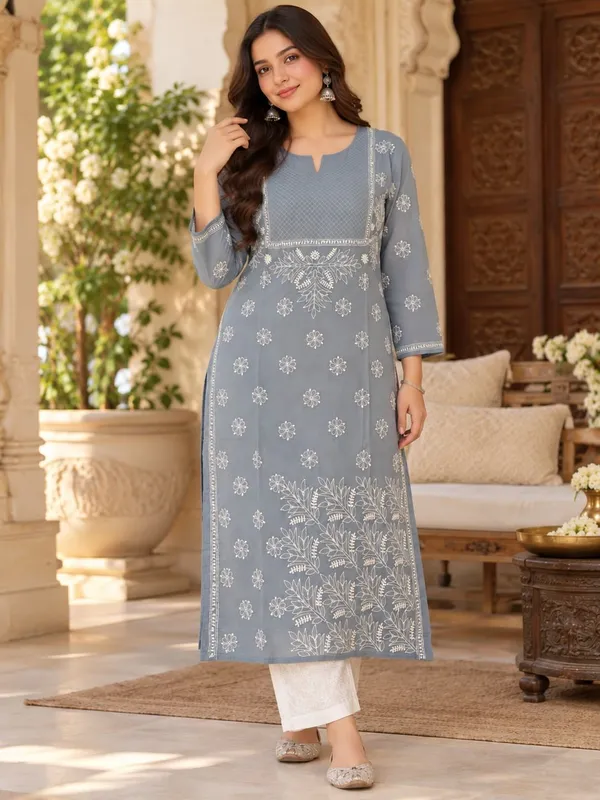 Slate_Grey_Voile_Cotton_Kurti