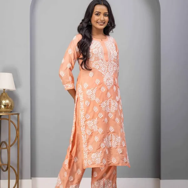 Peach_Muslin_Kurti_Set